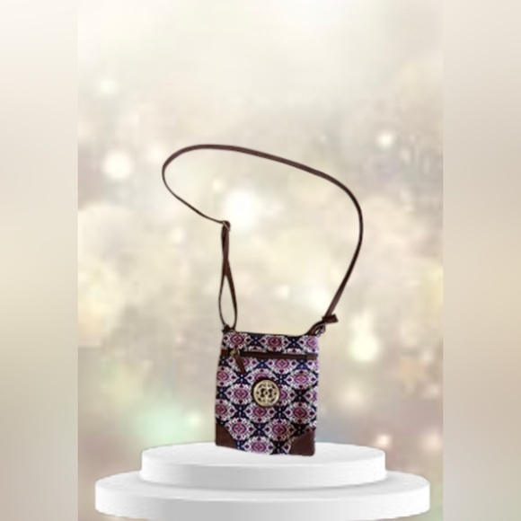 bag Crossbody Bag Womens Small Brown Blue Leather Bohemian 8x8 Purse Handbag - Picture 4 of 16